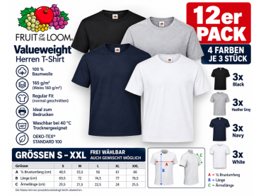 Fruit of the Loom Valueweight T-Shirts 12er-Pack in vier Farben